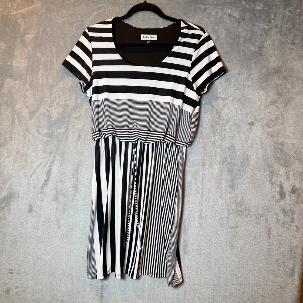 Shelby & Palmer Black White Stripe Dress Petite 12P